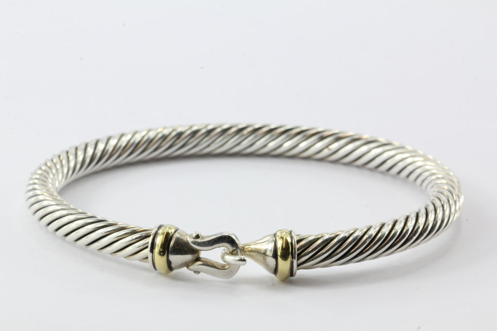 David Yurman Sterling Silver 18K Gold 5mm Cable Classic Buckle Bangle ...