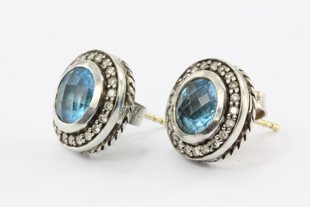 David Yurman Cerise Blue Topaz Diamond Round Earring Sterling Silver S ...