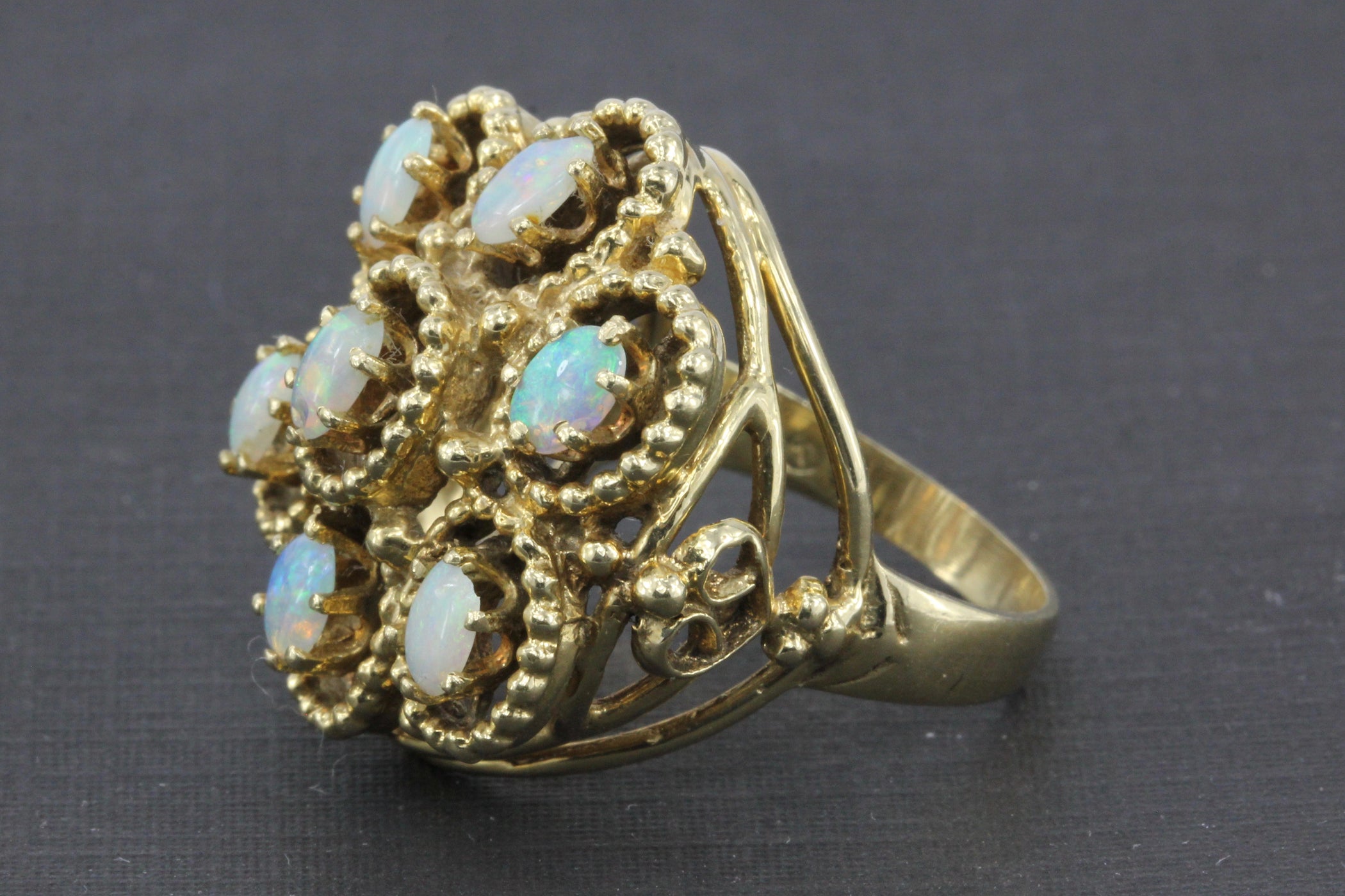 Mid Century 14K Yellow Gold Opal Flower Cocktail Ring Size 7 — QUEEN MAY