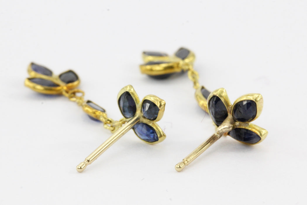 18K Yellow Gold Natural Sapphire Drop Earrings — QUEEN MAY