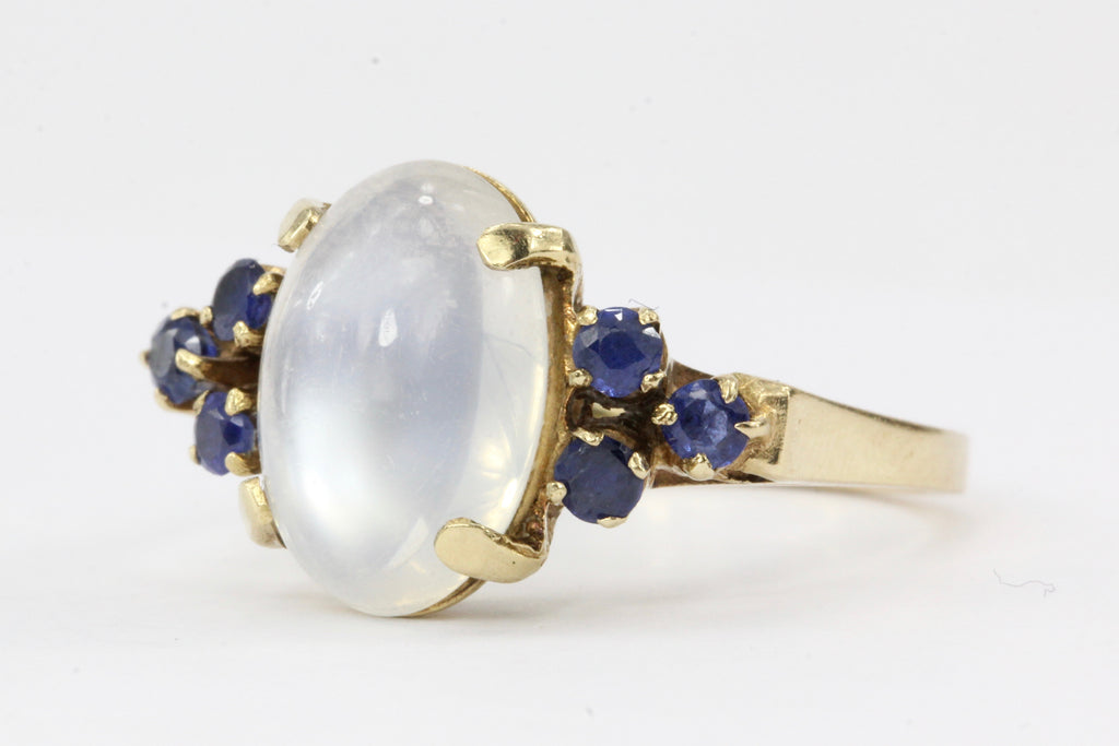 14K Yellow Gold 4 CT Moonstone and Blue Sapphire Ring — Queen May