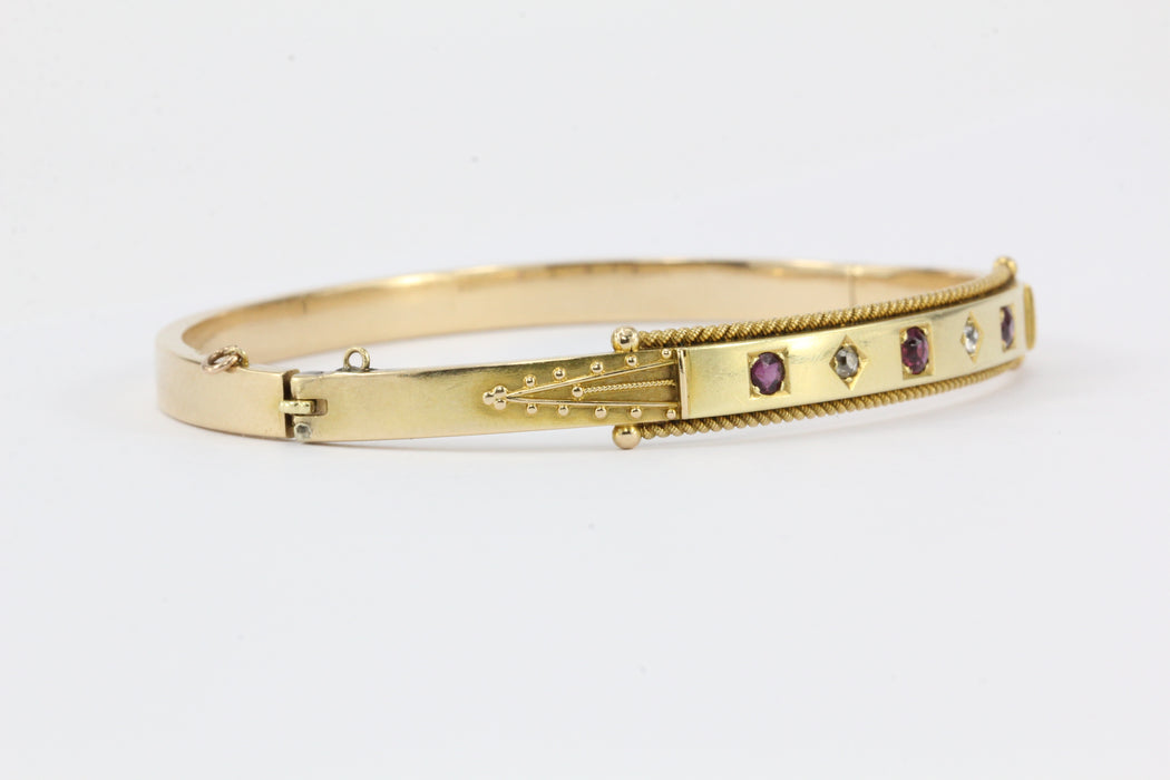 English 15ct Gold Victorian Ruby & Diamond Bangle Bracelet — Queen May