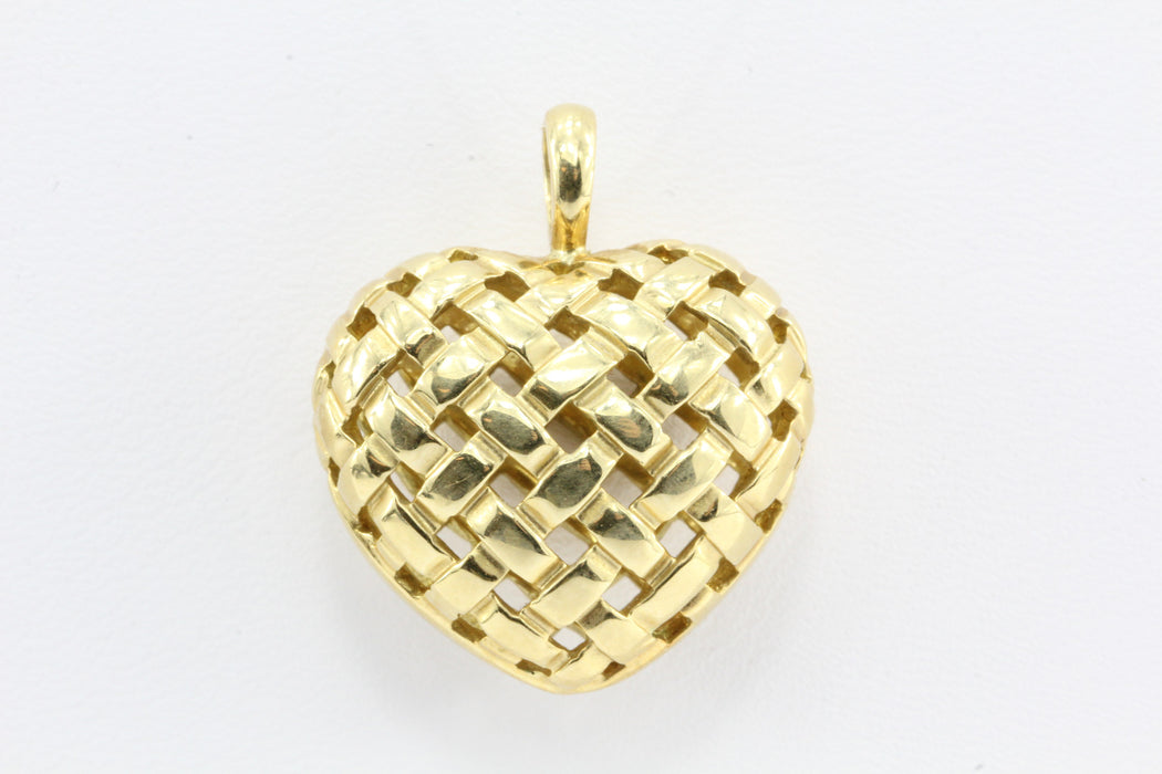 Tiffany & Co 18K Gold Vannerie Woven Puffy Heart Pendant — Queen May