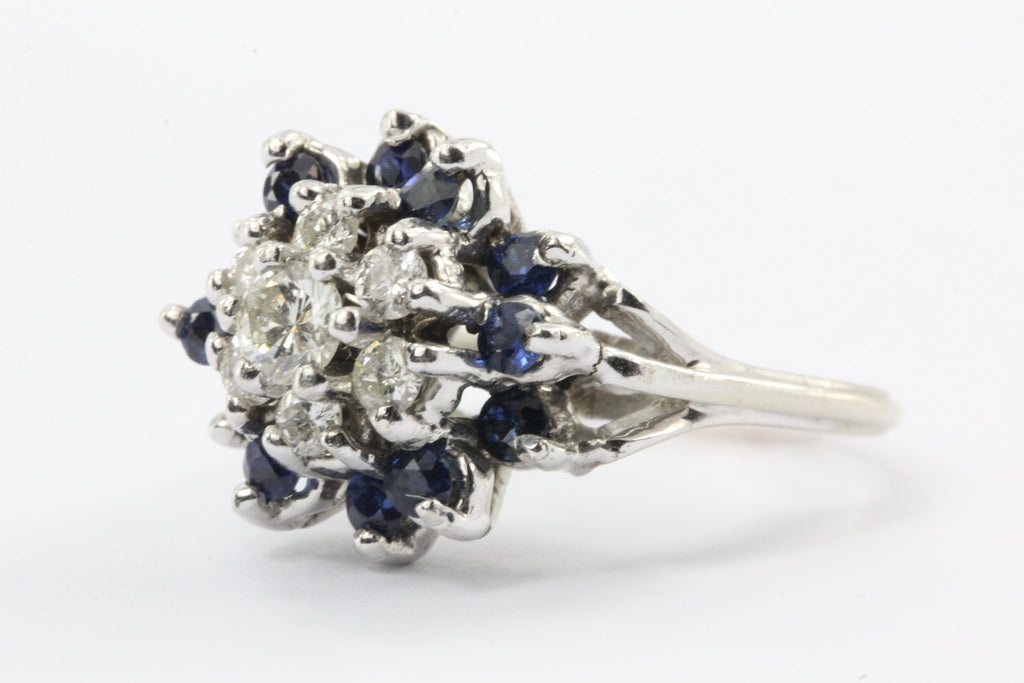 14K White Gold Diamond and Sapphire Cocktail Ring — Queen May