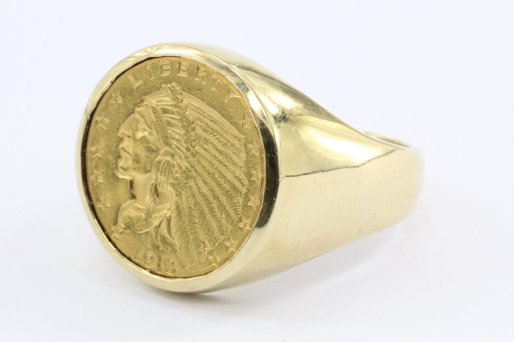 14k Gold Us 1913 250 Gold Indian Quarter Eagle Coin Ring Size 1075