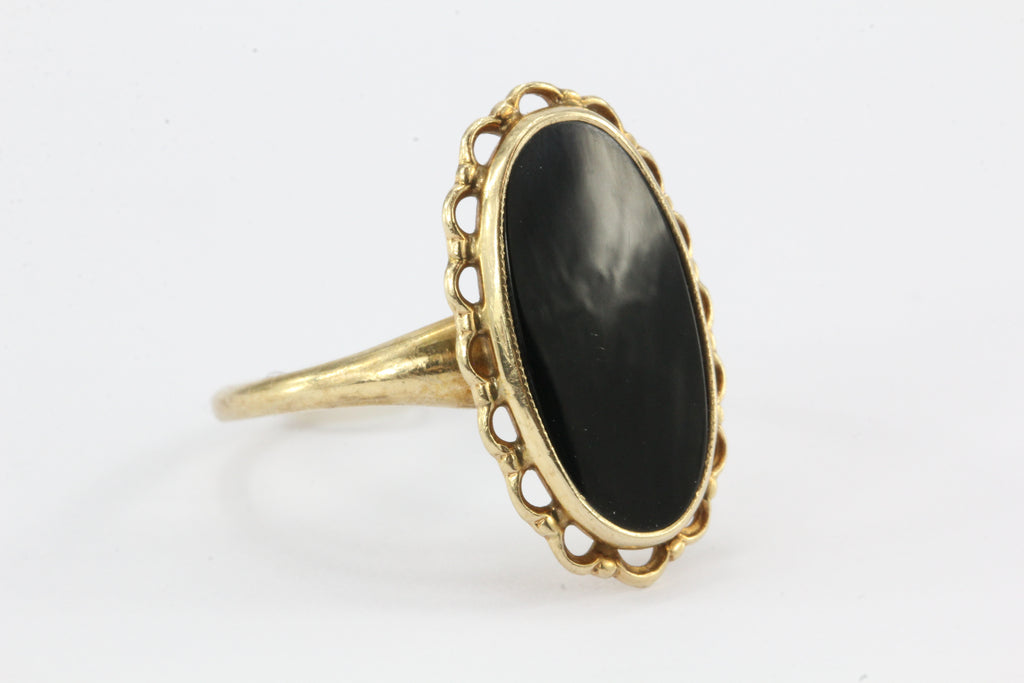 Victorian Revival 10k Black Onyx Ring by Plainville Stock Co. c.1930's ...