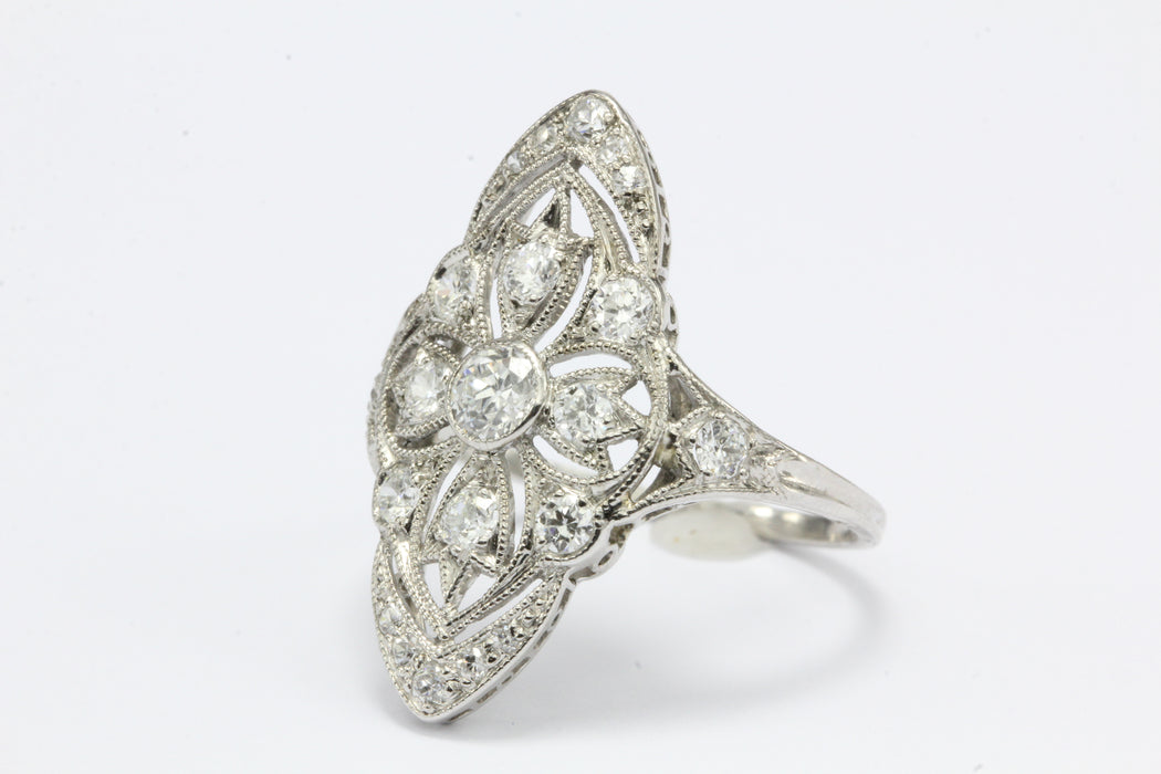 Art Deco Platinum Filigree Old European Cut Diamond Ring — Queen May