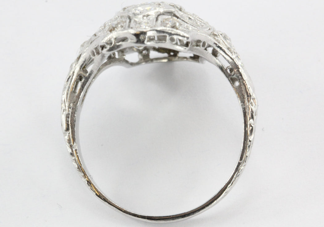 Antique Art Deco Platinum Old European Cut Diamond Ring — Queen May