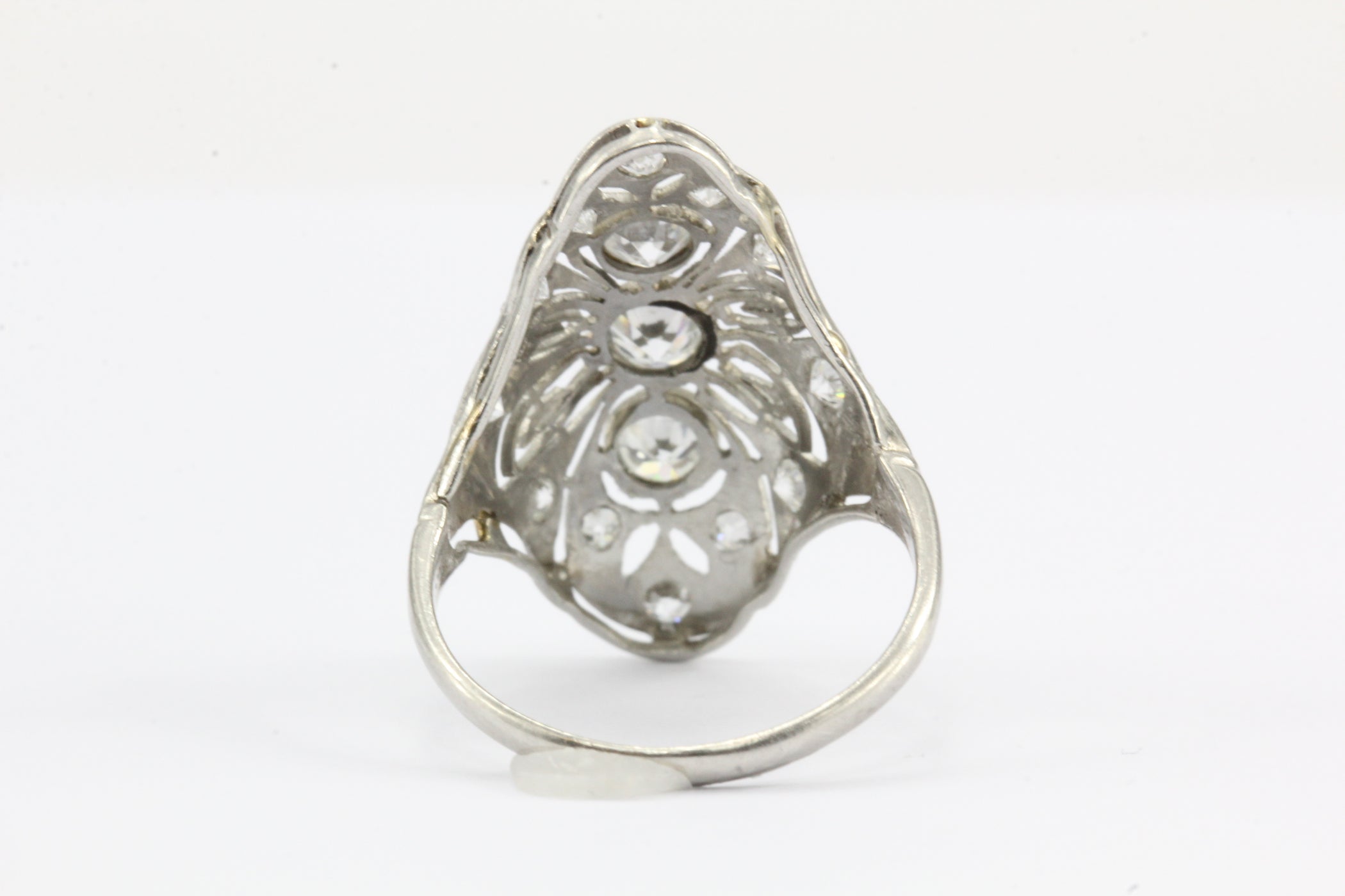 Art Deco Platinum Filigree Old European Diamond Shield Ring — Queen May