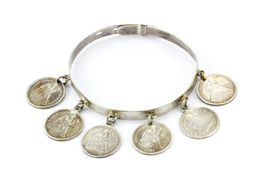Victorian American Silver Love Token Dimes Bracelet c.1880's — Queen May