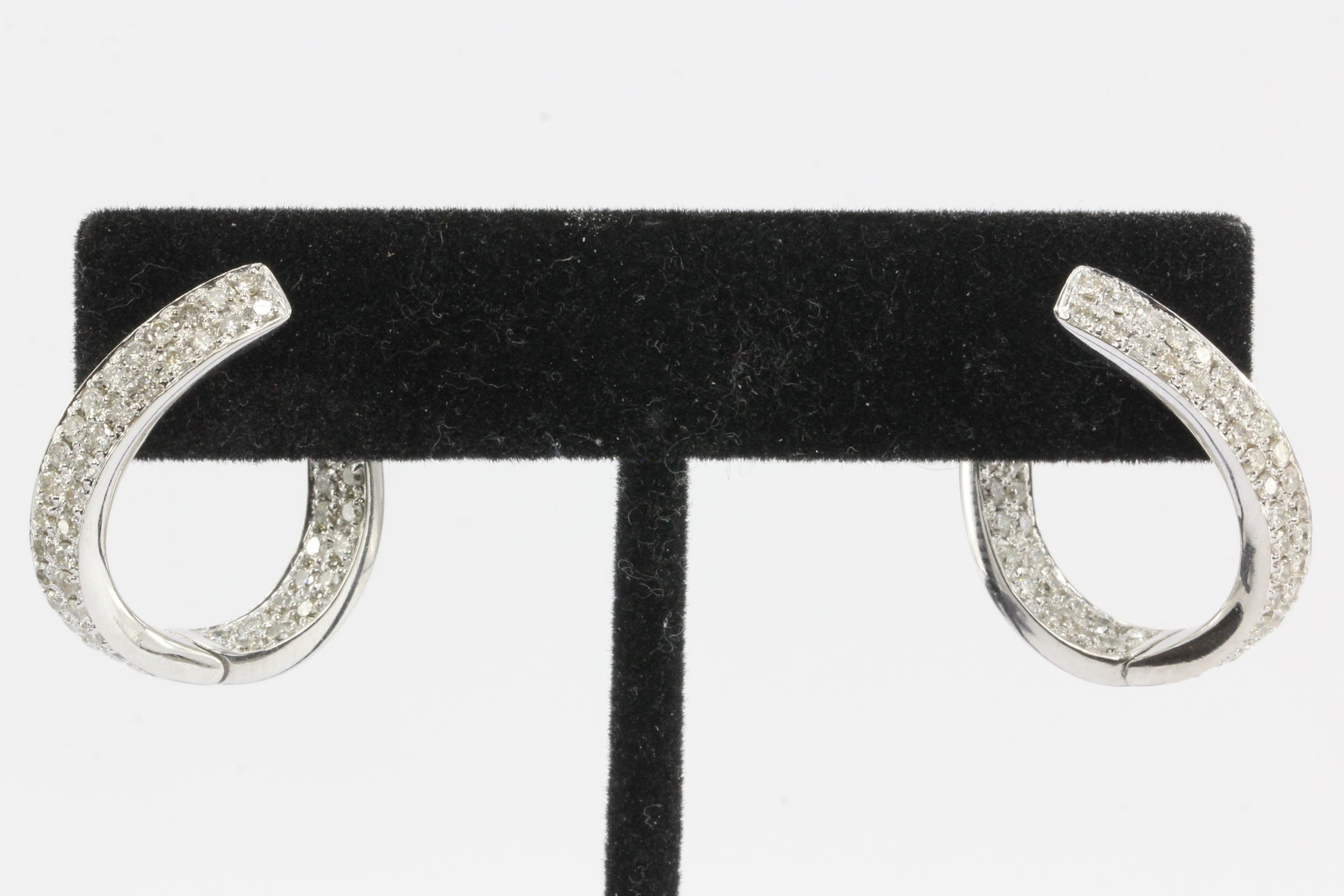 14k White Gold Pave Set Diamond In & Out Hoop Earrings — Queen May