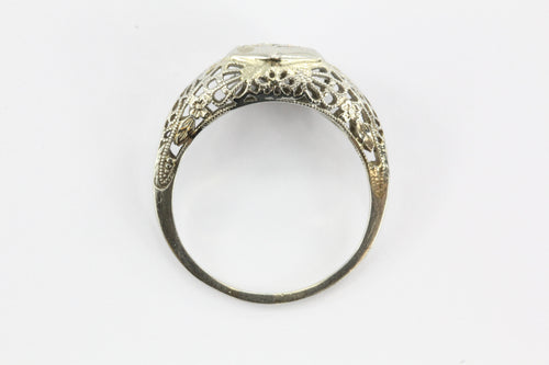 Antique Art Deco 18K White Gold Transition Cut Diamond Engagement Ring ...