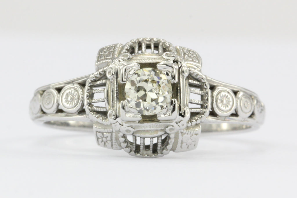 Art Deco 18K White Gold Old European Cut Diamond Ring — Queen May