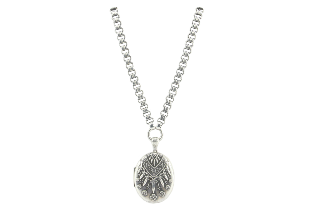 Victorian Sterling Silver Aesthetic Locket Pendant & Book Chain Neckla ...