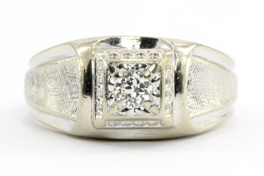 14K White Gold Retro Transition Cut Diamond Men's Ring c.1940's — Queen May
