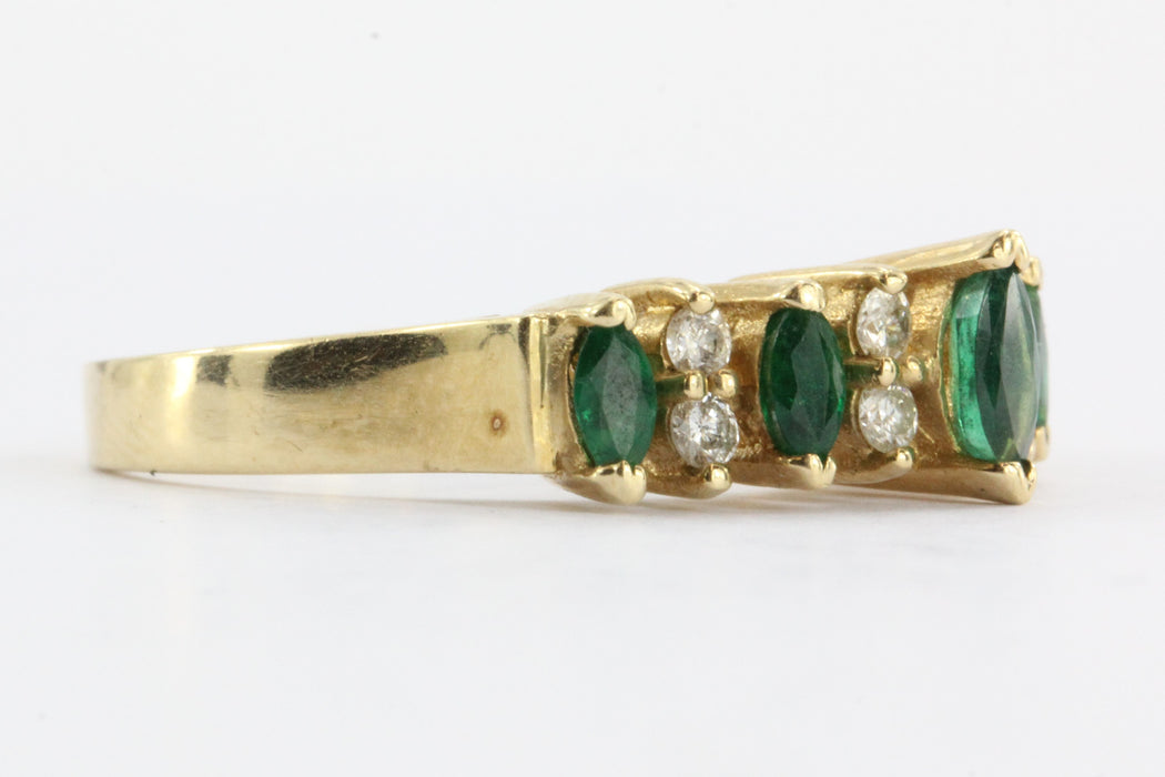 Vintage 14K Gold Emerald & Diamond Band Ring 1/2 CTW Signed BH — Queen May