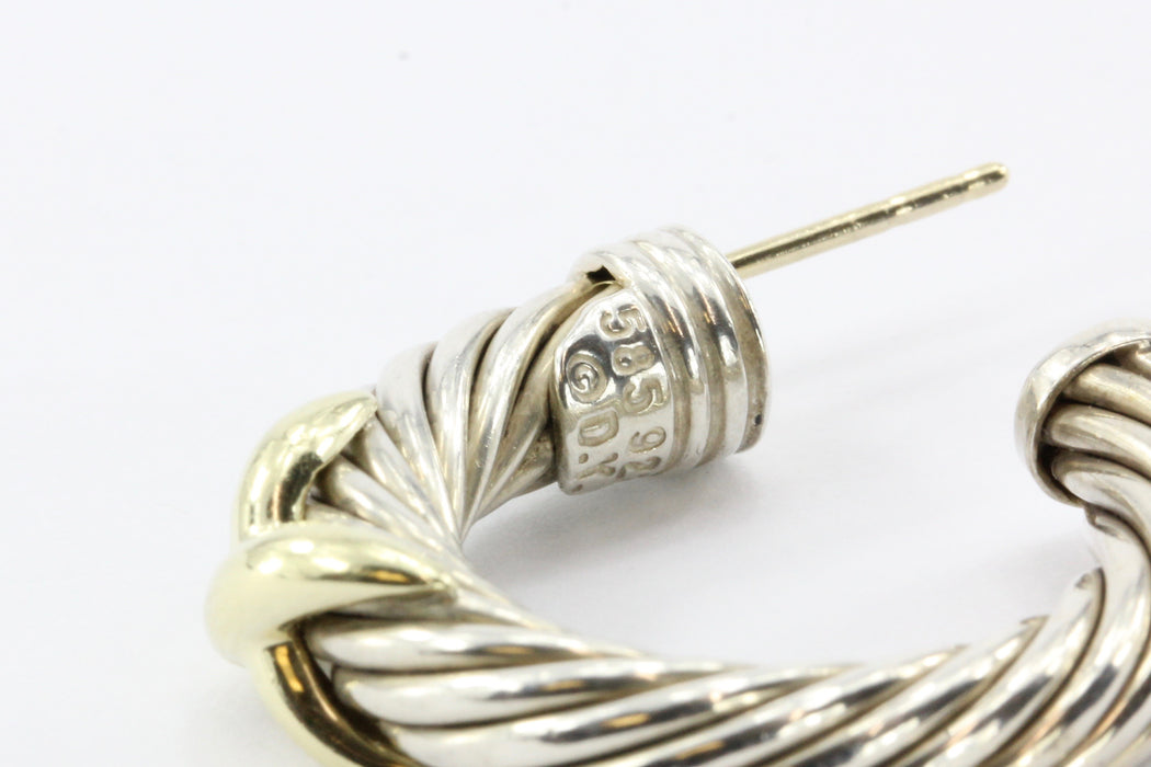 David Yurman X Hoop Sterling Silver & 14K Gold Cable Earrings — Queen May