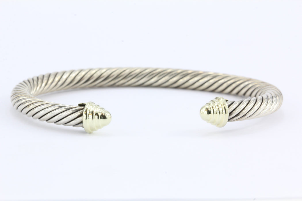 David Yurman Sterling Silver 14K Gold Cable Cuff Bracelet — Queen May