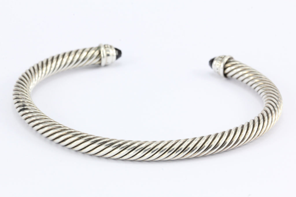 David Yurman Sterling Silver Diamond Onyx Cable Cuff Bracelet — QUEEN MAY