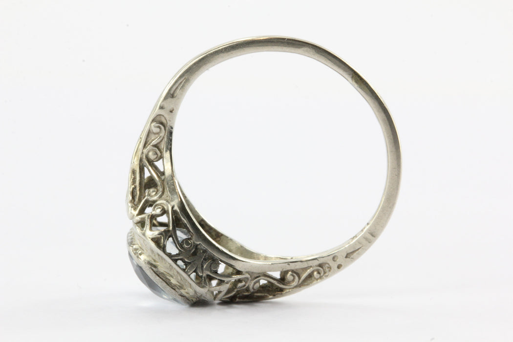 Art Deco 14K White Gold & Aquamarine Ring Circa 1920 — Queen May