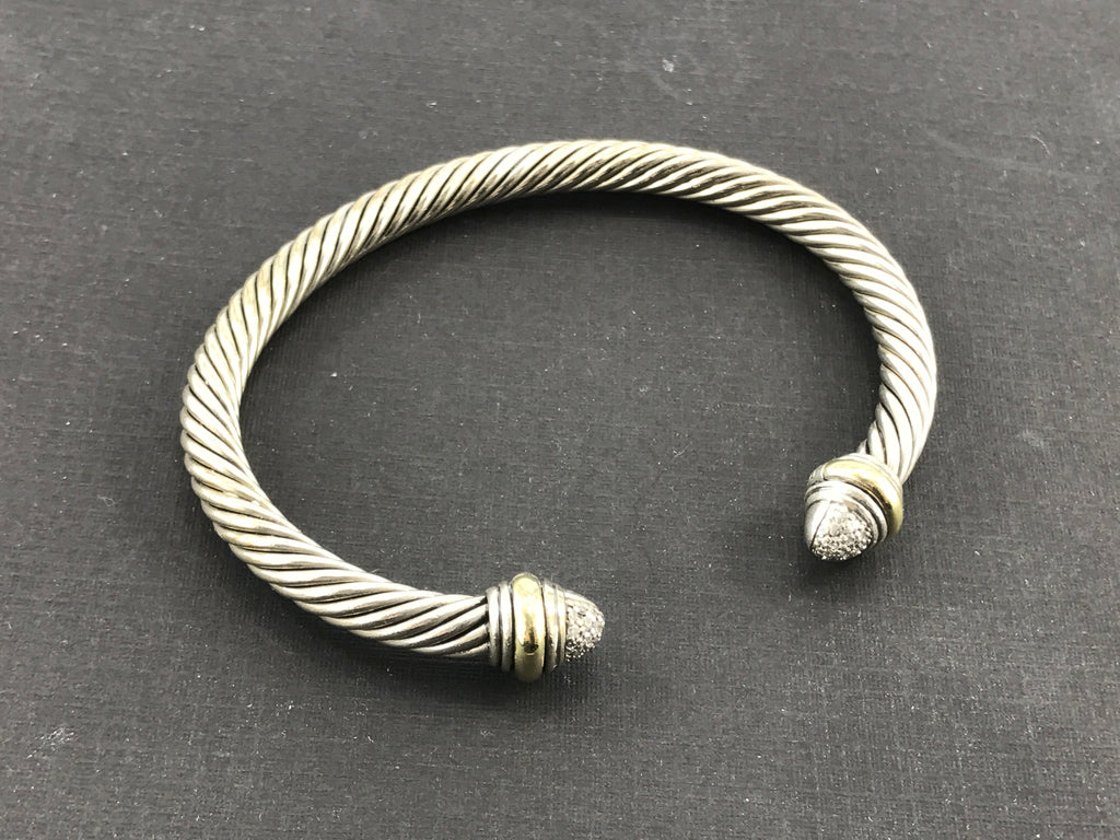 David Yurman Sterling Silver & 14K Gold Diamond 5mm Cable Cuff Bracele ...