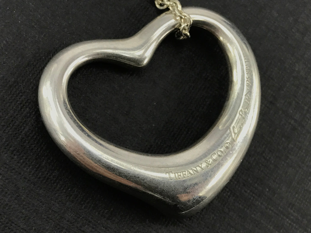 Tiffany & Co Elsa Peretti Sterling Silver Open Heart 27mm Necklace 18 ...