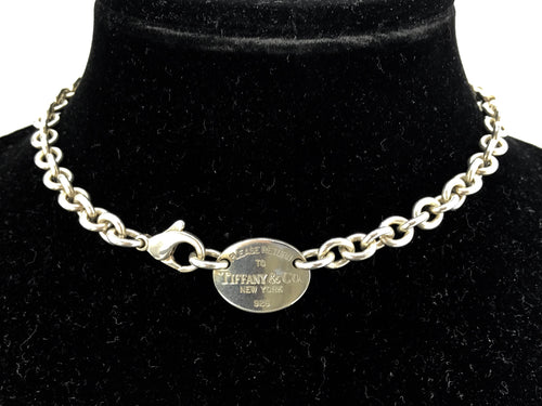 Tiffany & Co New York Sterling Silver Please Return to Oval Tag Neckla ...