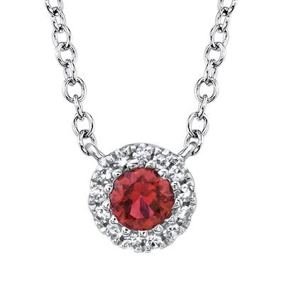 14K White Gold Ruby & Diamond Halo Pendant Necklace