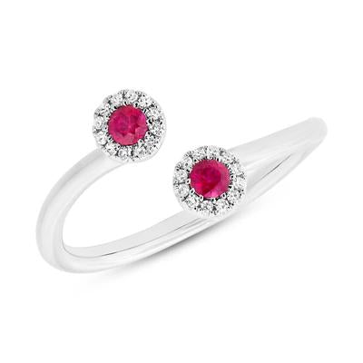 14K White Gold Ruby & Diamond Bypass Ring