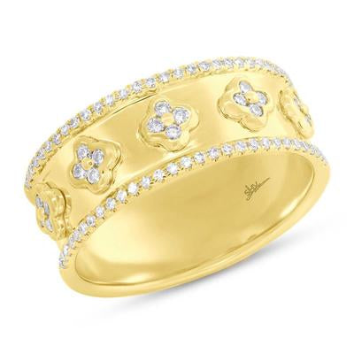 14K Yellow Gold Diamond Clover Band