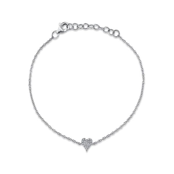 New 14k White Gold Diamond Pave Heart Bracelet