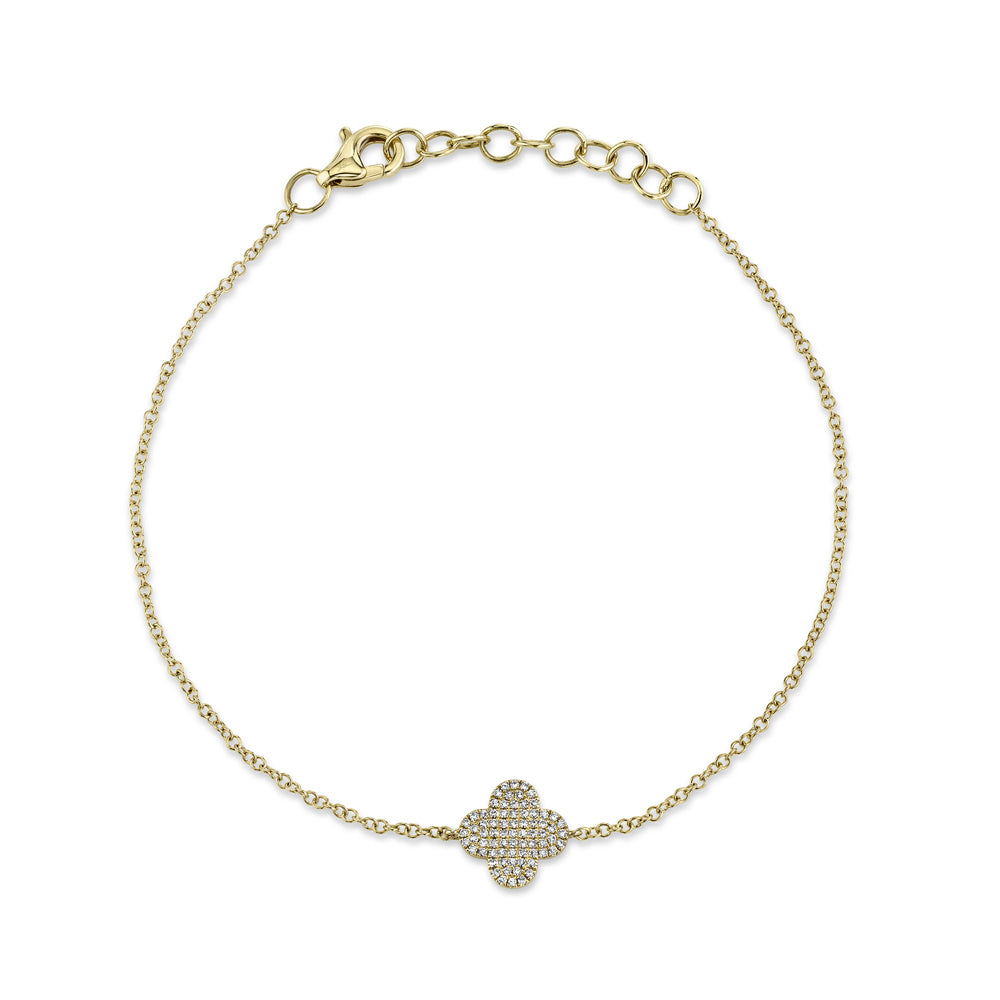 New 14K Gold .16 Carat Total Weight Diamond Pave Clover Bracelet