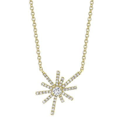 New 14K White Gold Diamond Starburst Necklace