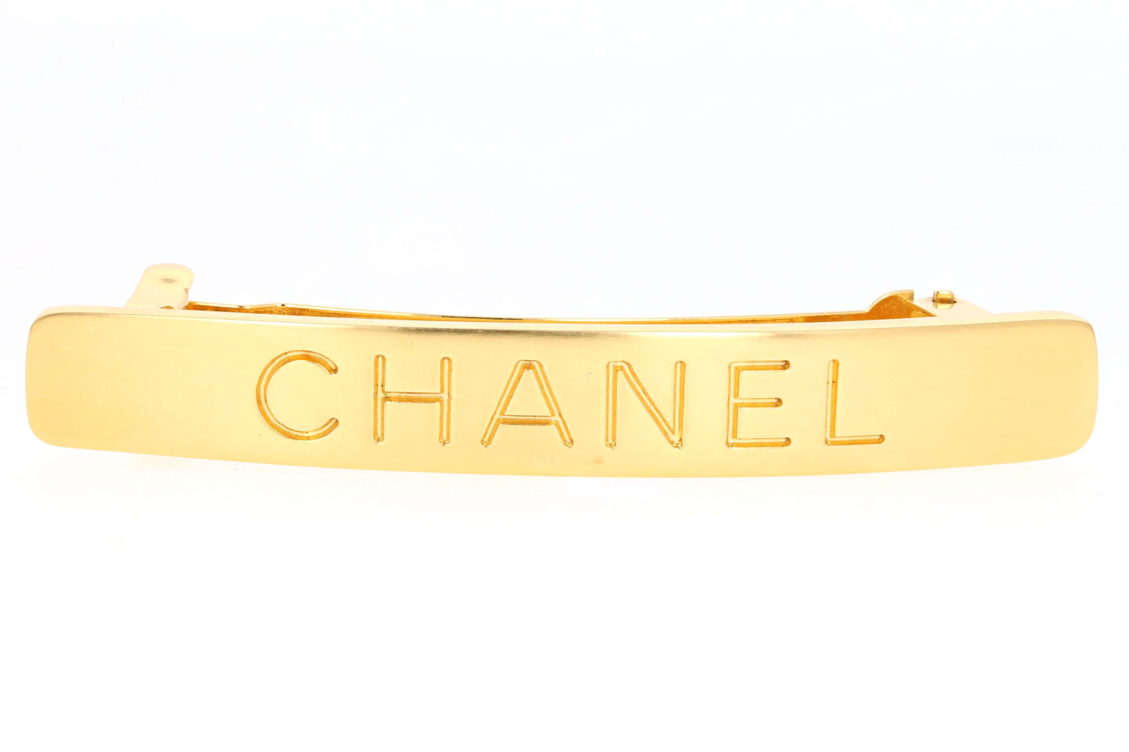 Chanel 1996 Gold Plated Metal Logo Barrette