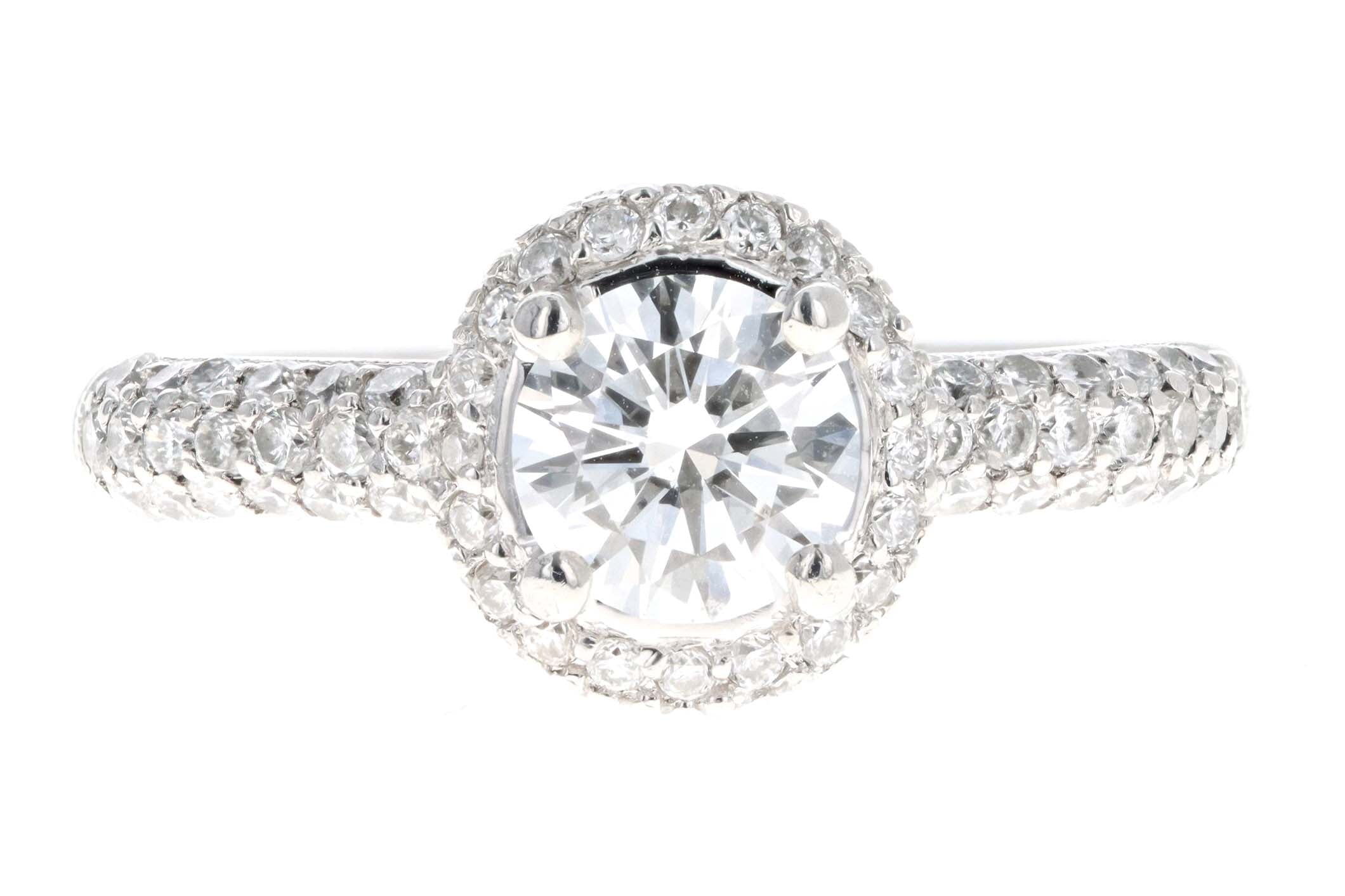 Platinum .75 Carat Round Brilliant Diamond Pave Halo Engagement Ring