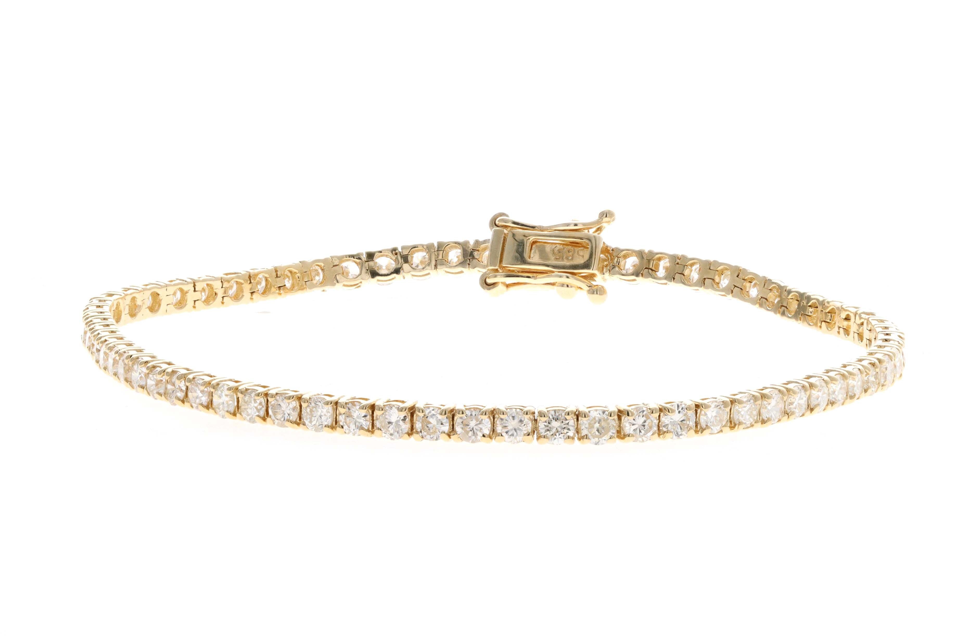 14K Gold 3.14 Carat Total Weight Round Diamond Tennis Bracelet