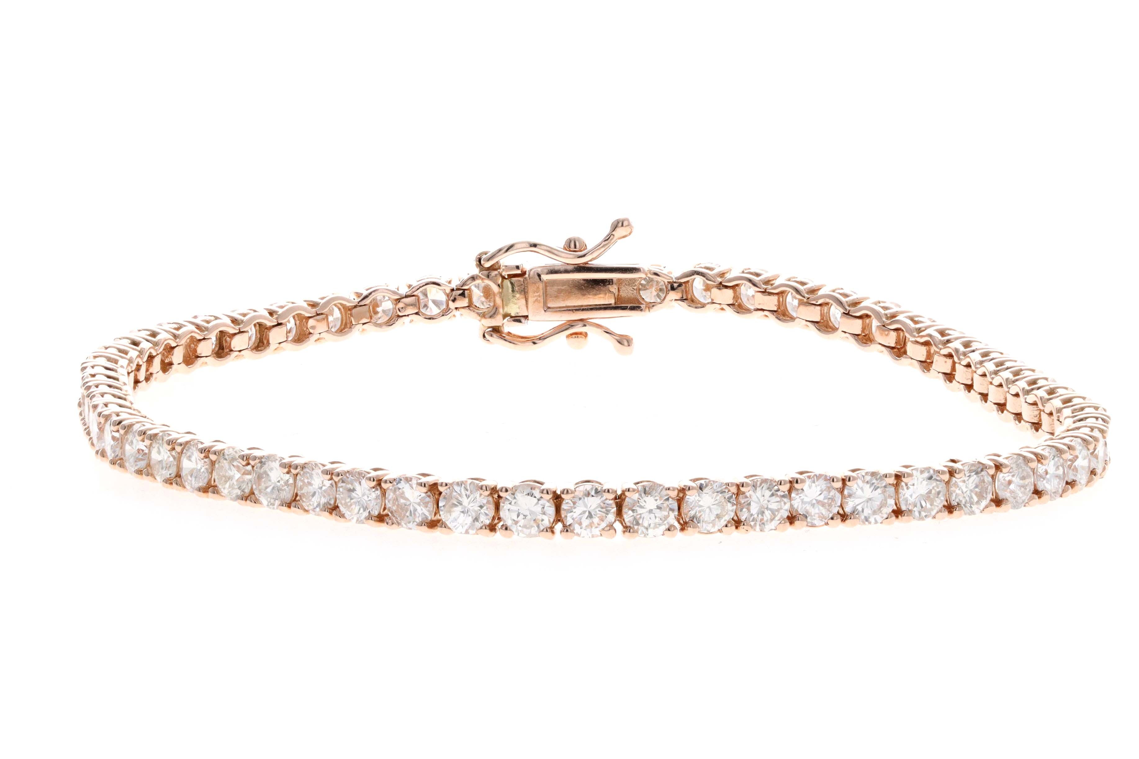 14K Rose Gold 5.07 Carat Total Weight Round Diamond Tennis Bracelet