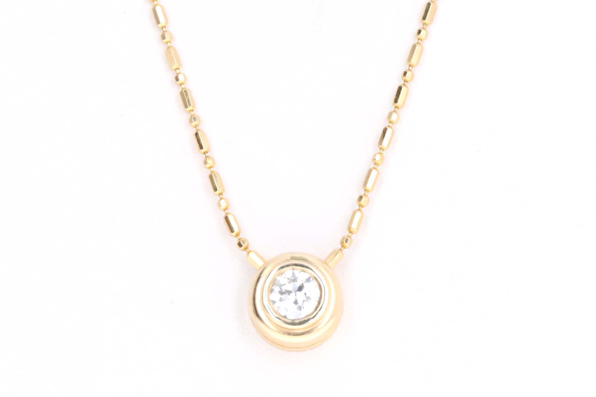 14K Yellow Gold .35 Carat Round Diamond Bezel Pendant Necklace