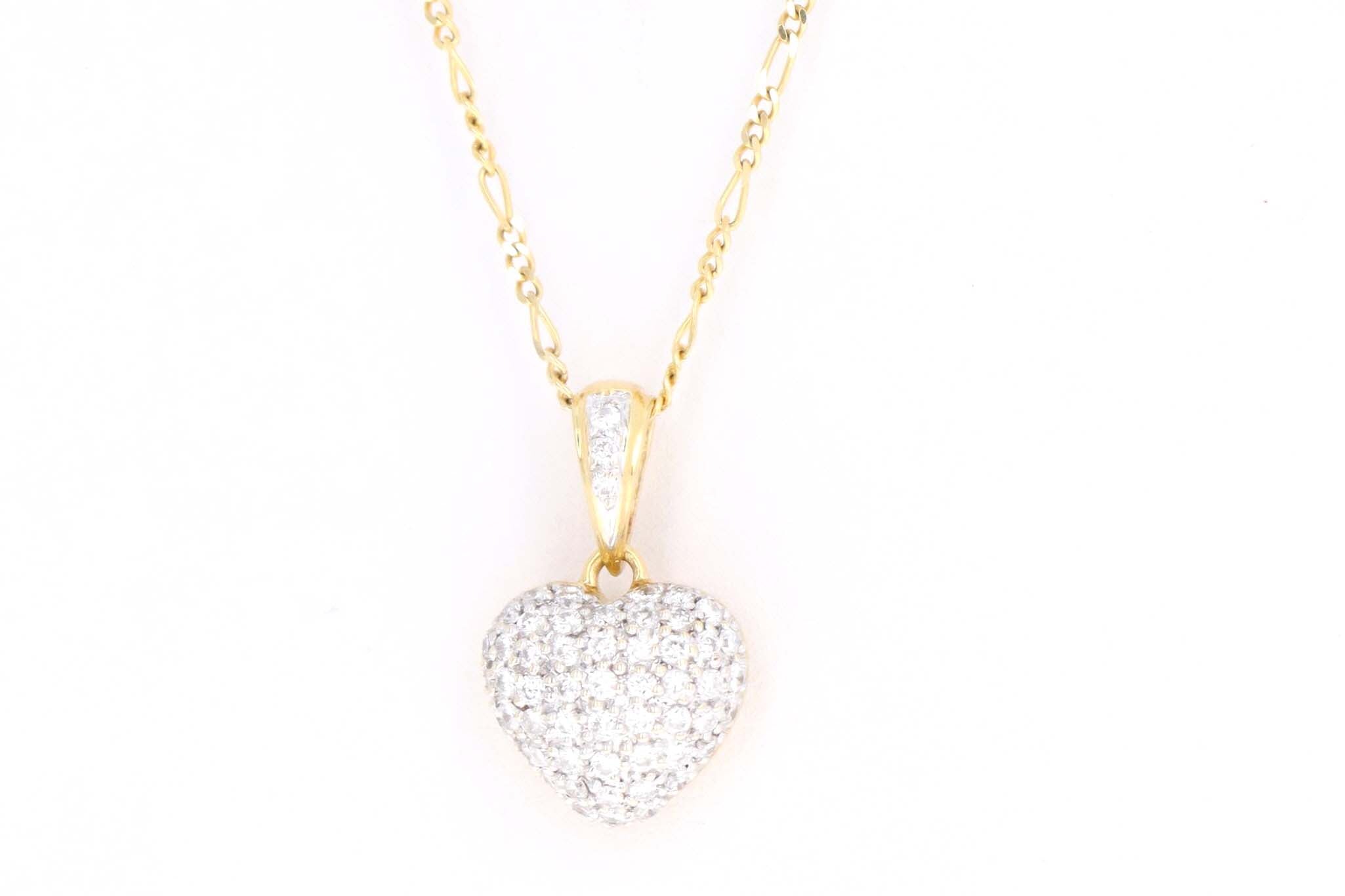 18K Yellow Gold .50 Carat Total Weight Round Diamond Pave Heart Pendant Necklace