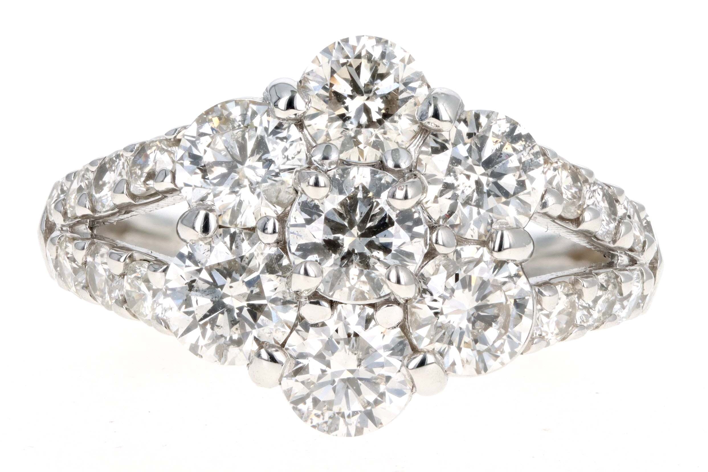 Platinum 3.0 Carat Total Weight Round Diamond Flower Cluster Ring