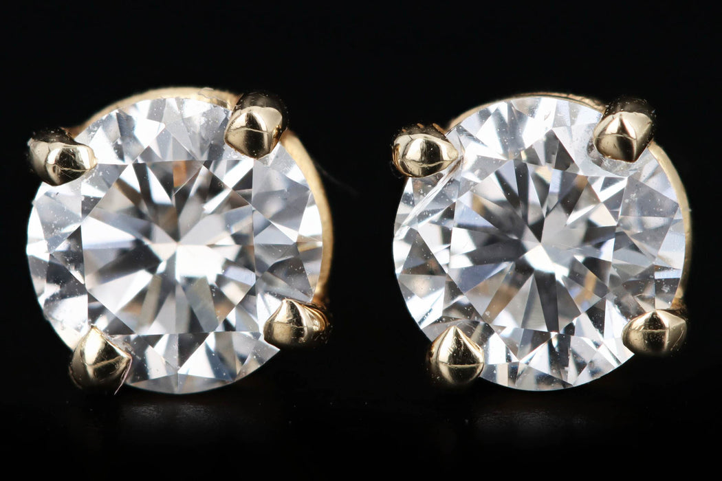 14K Yellow Gold .75 Carat Total Weight Round Diamond Stud Earrings ...