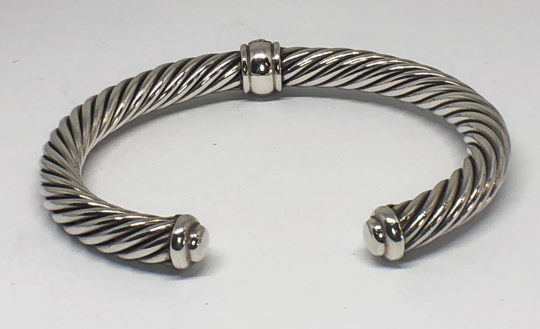David Yurman 7mm Sterling Silver Black Diamonds Cable Cuff Bracelet ...