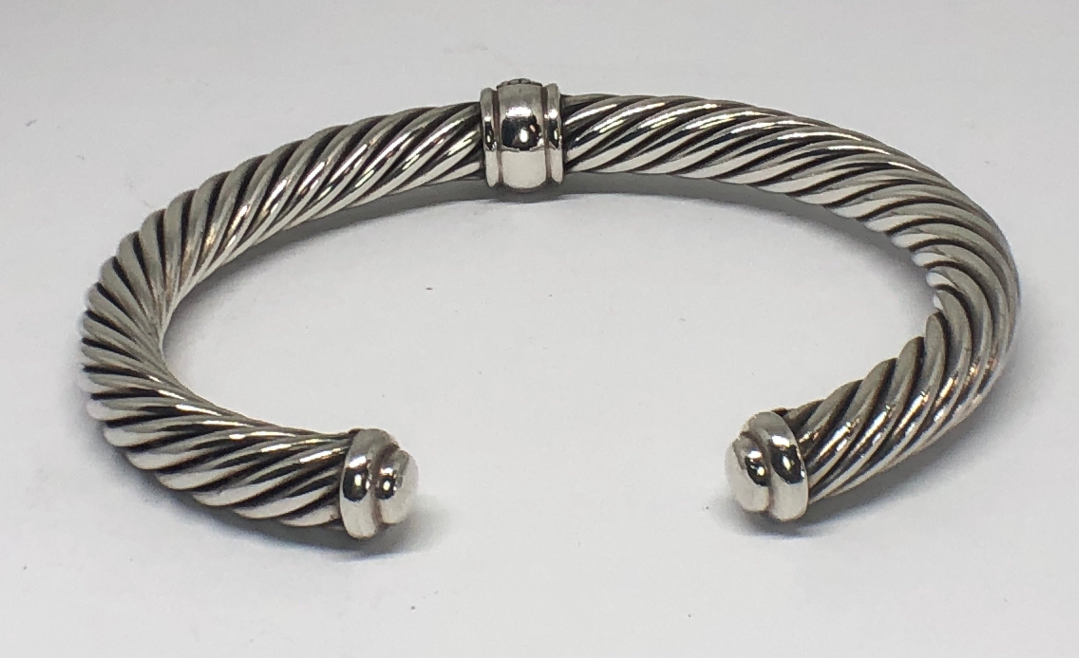 David Yurman 7mm Sterling Silver Black Diamonds Cable Cuff Bracelet ...