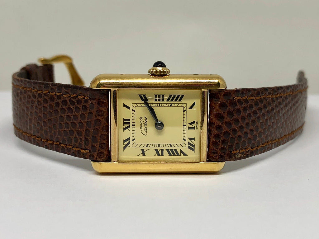 Cartier Sterling Silver Gold Washed Must de Cartier Tank Women's Watch ...