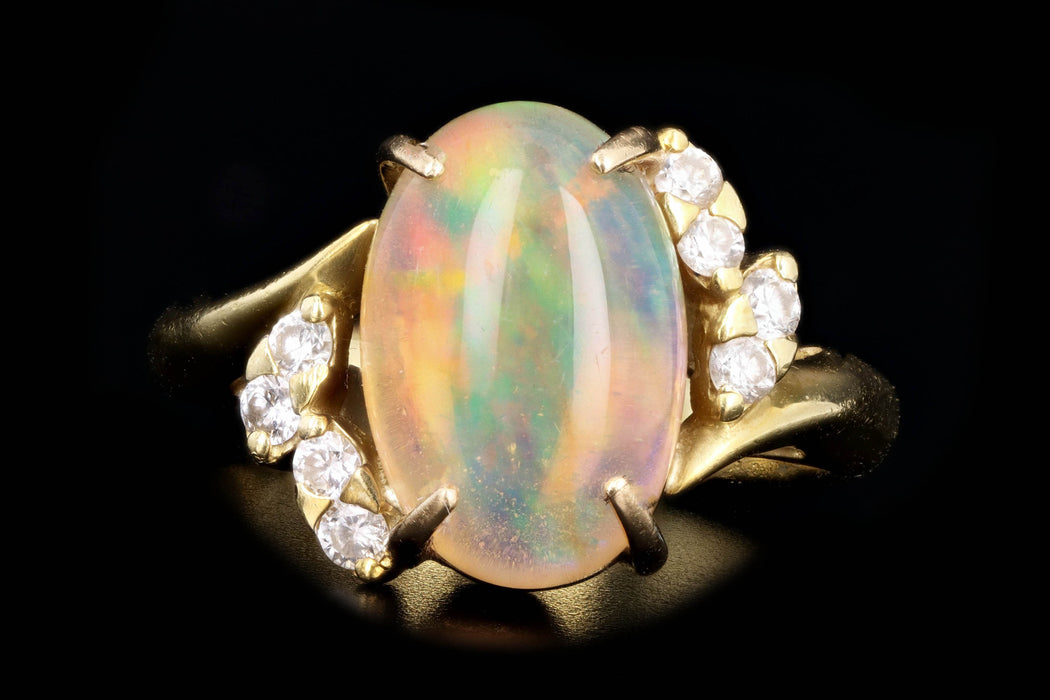 Modern 18K Yellow Gold 2.80 Carat Jelly Opal & Diamond Ring — Queen May