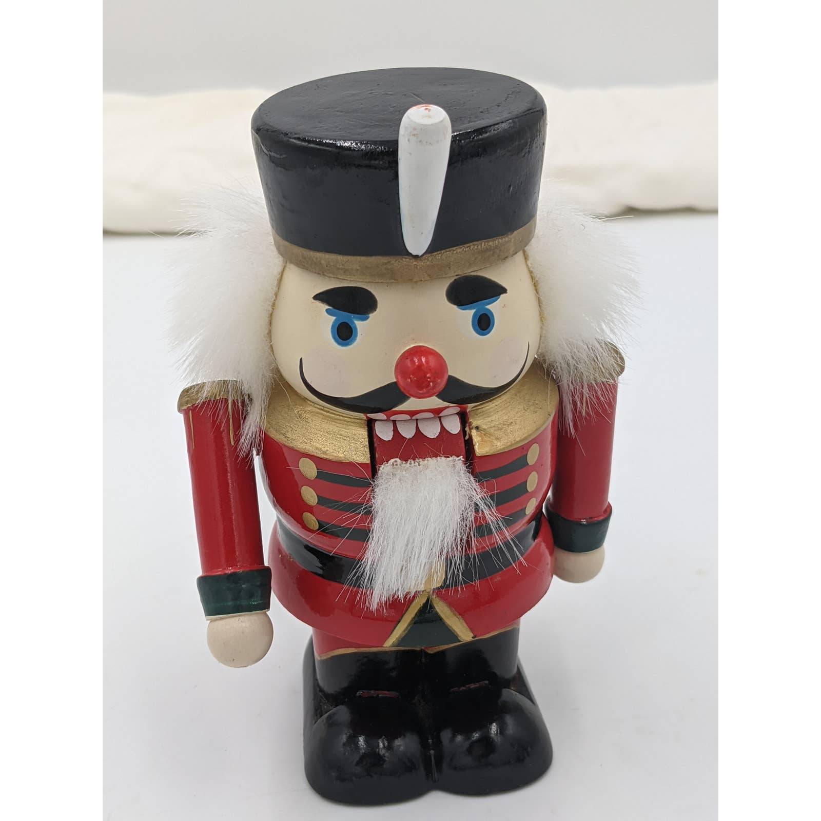 Vintage Soldier Nutcracker Wooden - Black Hat 6" Tall