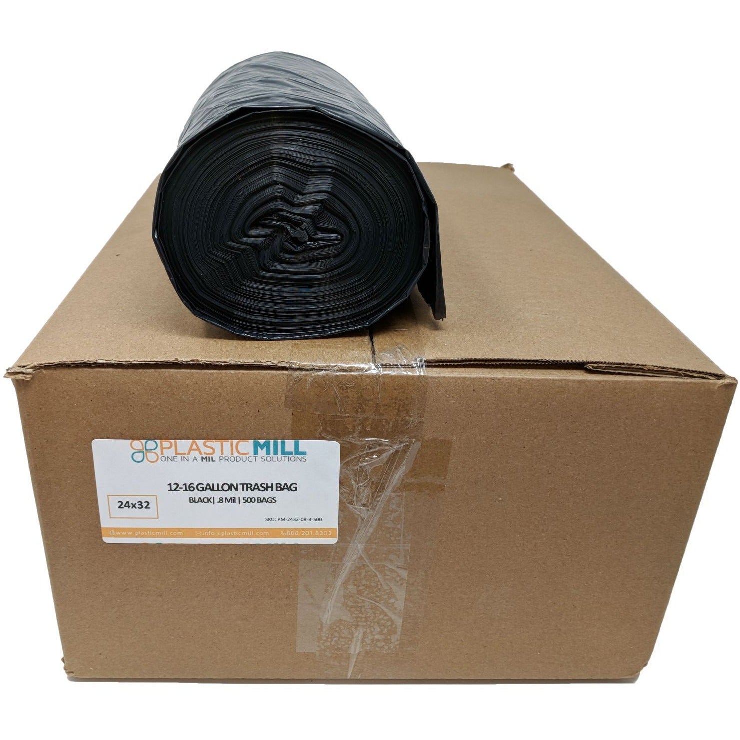 PlasticMill 20-30 Gallon Garbage Bags, High Density: Black, 8 Micron, 30x37, 500 Bags.