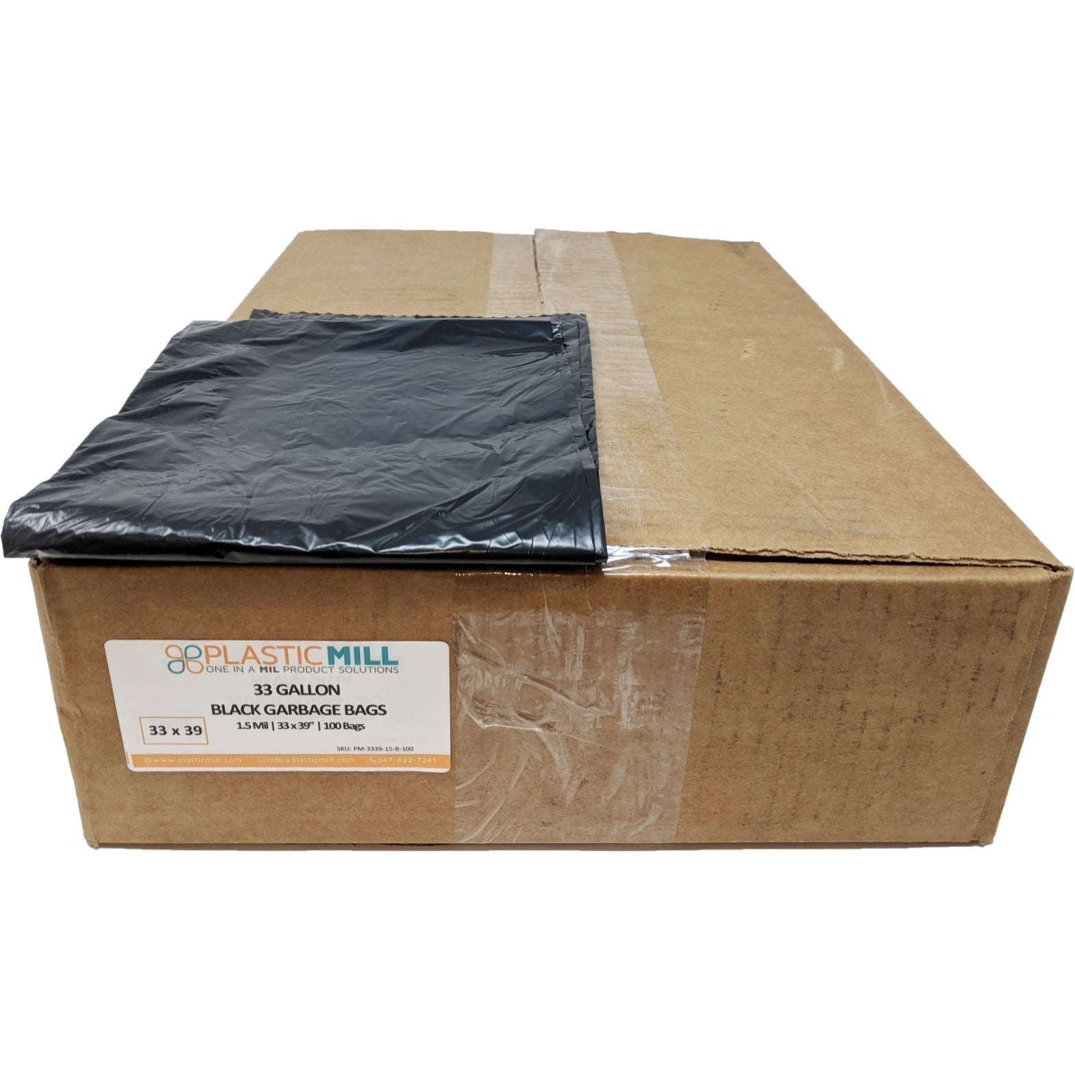 PlasticMill 95 Gallon Garbage Bags: Black, 1.5 mil, 61x68, 10 Bags.