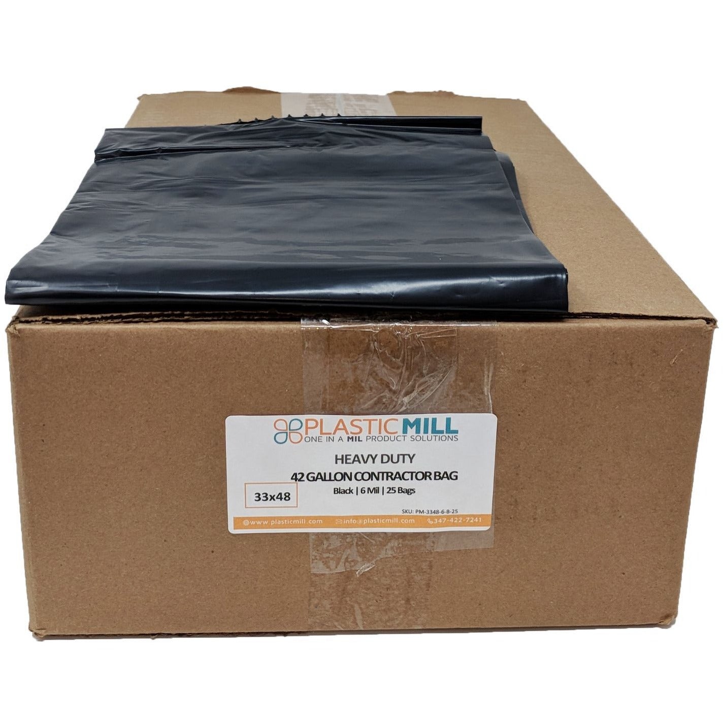 PlasticMill 95 Gallon Contractor Bags: Black, 3 mil, 61x68, 10 Bags.