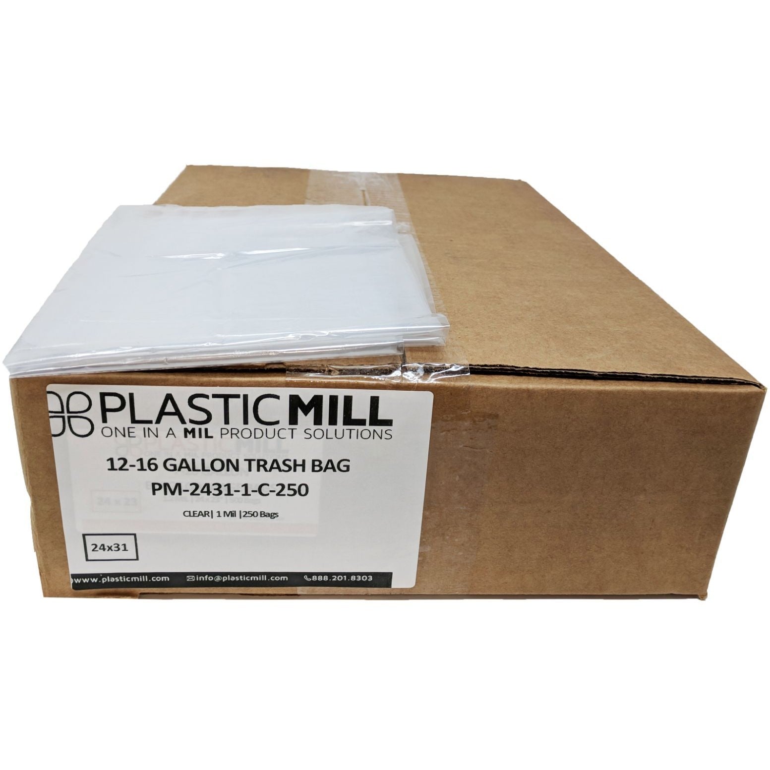 13 Gallon Garbage Bags, Drawstring :Clear, 1 mil, 24x31, 250 Bags.